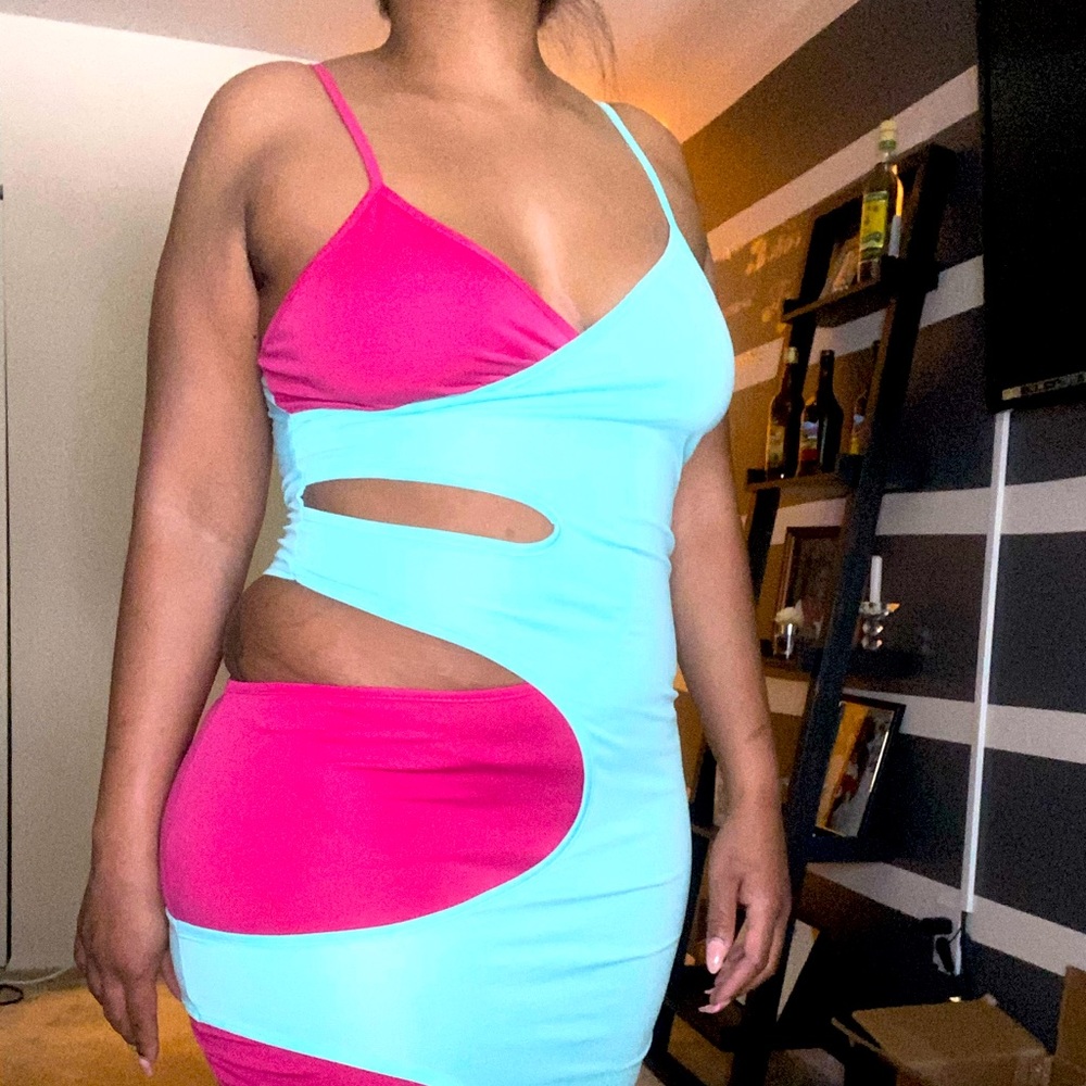 Pink and Teal cutout dress